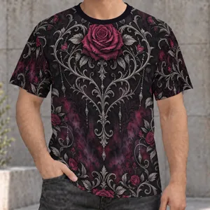 Gothic Rose and Silver Vine Motifs for Outdoor Days and Everyday Alternative Style All-over Print Unisex T-shirt