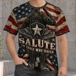 Saluting Soldier and Flag Tribute for Veterans Day and Patriotic Pride All-over Print Unisex T-shirt