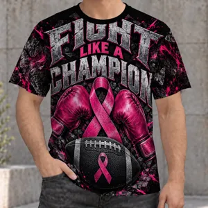 Pink Boxing Gloves And Football For Breast Cancer Awareness And Fight Night Support All-over Print Unisex T-shirt