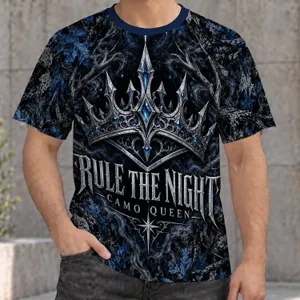 Gothic Silver Crown and Midnight Camo for Halloween Night Queen Style All-over Print Unisex T-shirt