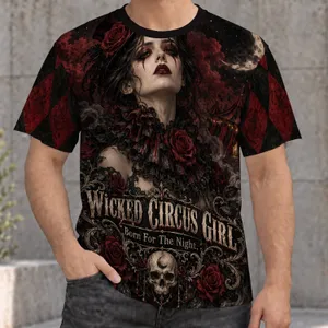 Gothic Circus Woman With Crescent Moon for Halloween Nights and Dark Aesthetic Fans All-over Print Unisex T-shirt