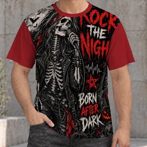 Skeletal Rock Singer With Pumpkins for Halloween Concerts and Punk Nightlife All-over Print Unisex T-shirt