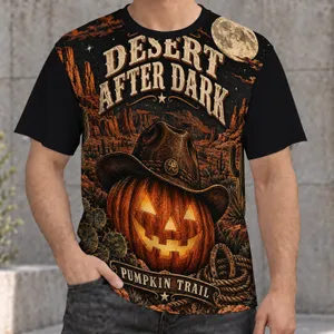 Desert Pumpkin Nightfall Western Halloween Autumn Cowgirl Seasonal Gift All-over Print Unisex T-shirt