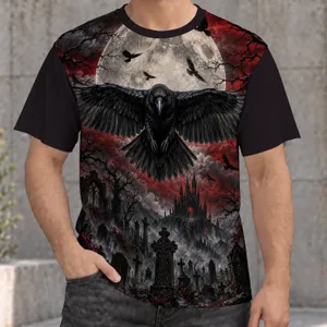 Raven Beneath a Blood Moon for Gothic Nights and Dark Fantasy Enthusiasts All-over Print Unisex T-shirt