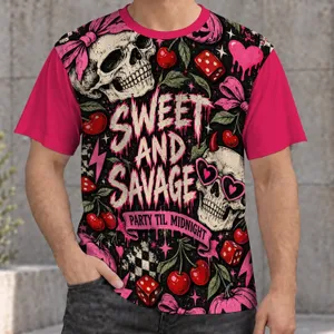 Spooky Skull Cherry Collage for Halloween Parties and Playful Alternative Style All-over Print Unisex T-shirt