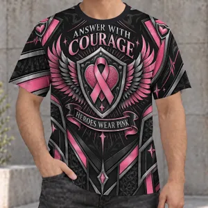 Pink Ribbon Courage Crest for Breast Cancer Awareness Events and Survivor Support All-over Print Unisex T-shirt