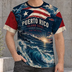 Caribbean Island Sunset Waves And Flag For Summer Coastal Escapes All-over Print Unisex T-shirt