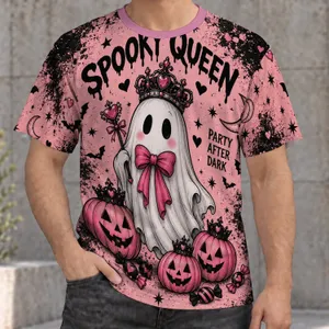 Pink Ghost Queen and Crowned Pumpkins for Halloween Parties and Spooky Night Gifts All-over Print Unisex T-shirt