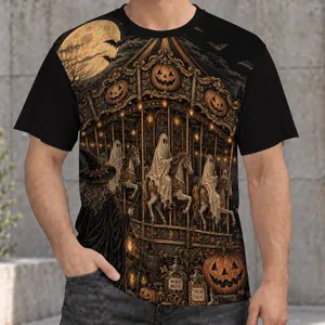Haunted Carousel Moonlit Halloween Night for Whimsical Autumn Evenings and Spooky Season All-over Print Unisex T-shirt