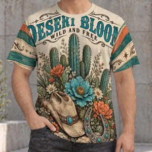 Desert Bloom Cactus Hat and Wildflower Western Boho for Cowgirl Adventure Gift Lovers All-over Print Unisex T-shirt