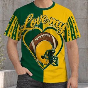 Green And Gold Football Heart With Helmet For Game Day Fan Style And Women All-over Print Unisex T-shirt