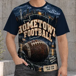 Seattle Football Night Skyline and Rainy Stadium Scene for Halloween Game Day Fans All-over Print Unisex T-shirt