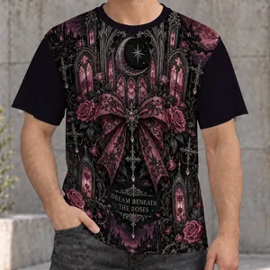 Gothic Rose Moon Cathedral Scene for Halloween Nights and Dark Romantic Style Gift All-over Print Unisex T-shirt