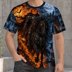 Pumpkin-Head Night Rider in Moonlit Halloween Woods for Spooky Season All-over Print Unisex T-shirt