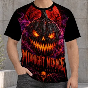 Purple Flame Jack-O'-Lantern Halloween Fright Season Gift for Gothic Horror Fans All-over Print Unisex T-shirt