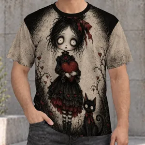 Gothic Girl And Black Cat For Alternative Everyday Style And Cozy Weekends All-over Print Unisex T-shirt
