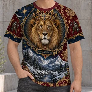 Crowned Lion and Winter Mountains for Holiday Faith Gatherings and Gift Giving All-over Print Unisex T-shirt