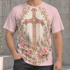 Ornate Rose Cross for Faithful Everyday Wear and Romantic Springtime Style for Women All-over Print Unisex T-shirt