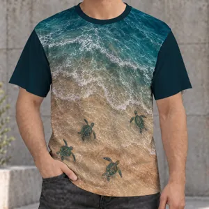 Sea Turtle Shoreline Scene for Relaxed Coastal Days and Warm Weather Getaways for Her All-over Print Unisex T-shirt