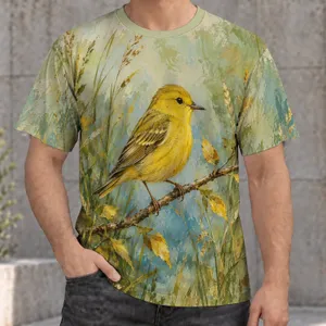Golden Yellow Sparrow on a Branch for Fresh Forest Days and Nature Lovers All-over Print Unisex T-shirt