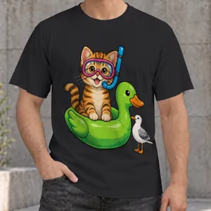 Snorkeling Cat on Green Duck Float for Sunny Beach Days and Coastal Summer Getaways All-over Print Unisex T-shirt