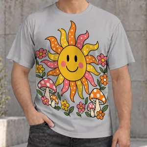 Smiling Sun Flowers And Mushrooms For Sunny Days And Nature Lovers All-over Print Unisex T-shirt