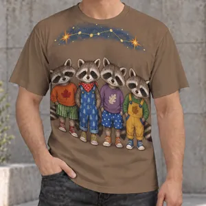 Four Raccoons in Colorful Outfits for Cozy Casual Adventures and Nature Lovers Everyday All-over Print Unisex T-shirt