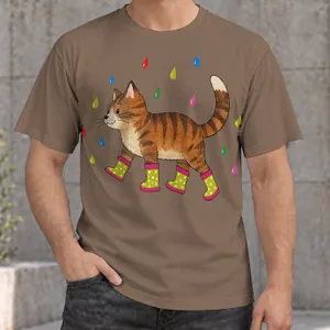Cute Tabby Cat in Rain Boots for Cozy Rainy Day Outings and Casual Everyday Wear All-over Print Unisex T-shirt
