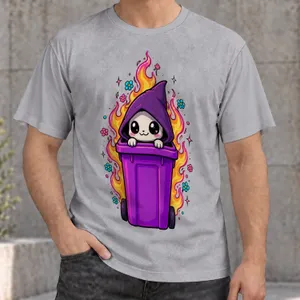 Purple Bin Creature With Flames For Playful Streetwear And Everyday Casual Outings For Teens All-over Print Unisex T-shirt