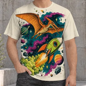 Rocket and Pterosaur Space Adventure for Casual Weekends and Outdoor Fun for Teens All-over Print Unisex T-shirt