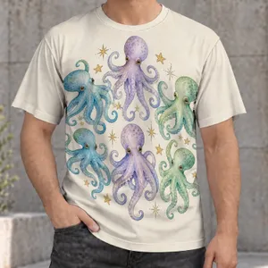 Pastel Octopus and Celestial Stars for Whimsical Coastal Everyday Style Unisex Gift All-over Print Unisex T-shirt
