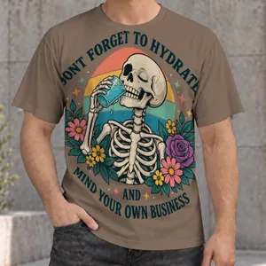 Skeleton Hydration Humor With Flowers for Relaxed Everyday Wear and Gift Giving All-over Print Unisex T-shirt