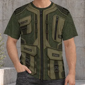 Olive Tactical Vest Look for Mountain Hiking and Outdoor Adventure Enthusiasts All-over Print Unisex T-shirt
