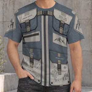 Faux Tactical Utility Vest With Topographic Maps For Hiking And Urban Exploration All-over Print Unisex T-shirt