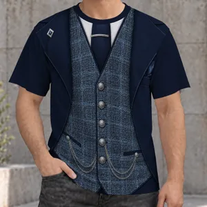 Navy Tweed Gentleman Vest Look for Office Days and Elegant Evening Style for Men All-over Print Unisex T-shirt