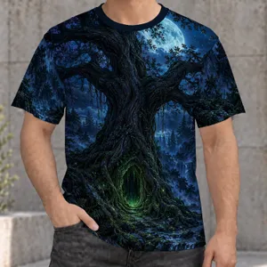 Moonlit Enchanted Tree Forest for Dreamy Autumn Evenings and Nature Lovers All-over Print Unisex T-shirt