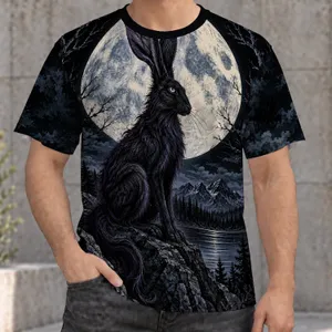 Moonlit Gothic Hare Beneath a Full Moon for Dark Fantasy Nights and Woodland Dreamers All-over Print Unisex T-shirt