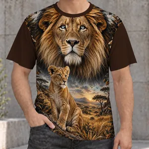 Majestic Lion And Seated Cub In A Golden Savanna For Wildlife Lovers All-over Print Unisex T-shirt