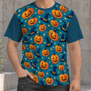Teal Halloween Pumpkins and Witch Hats for Spooky Autumn Party Celebrations All Season All-over Print Unisex T-shirt