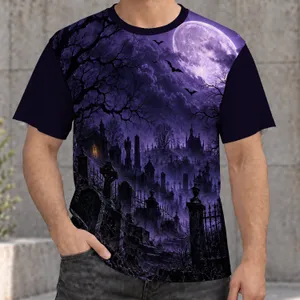 Moonlit Purple Graveyard Scene for Halloween Parties and Mysterious Gothic Style All-over Print Unisex T-shirt