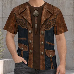 Western Ranch Leather Vest Look for Rodeo Nights and Rustic Country Weekends All-over Print Unisex T-shirt