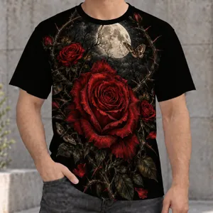 Crimson Thorned Rose Beneath a Full Moon for Gothic Romance and Dark Botanical Lovers All-over Print Unisex T-shirt