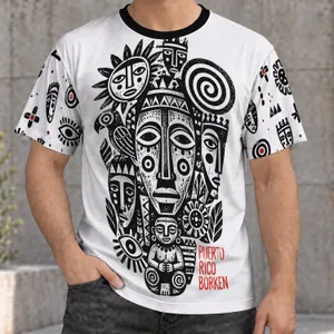 Black And White Folk Art Faces With Red Lettering For Creative Everyday Style All-over Print Unisex T-shirt