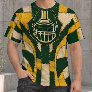 Forest Green Football Helmet Patchwork for Game Day and Outdoor Sports Fans All-over Print Unisex T-shirt