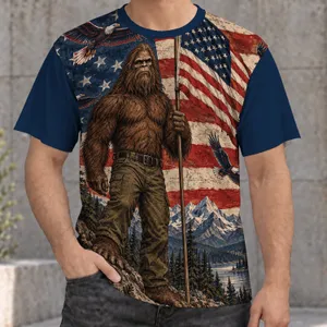 Patriotic Gorilla and Eagle Flag Scene for Independence Day and Americana Fans All-over Print Unisex T-shirt
