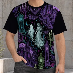 Haunted House, Ghosts And Gothic Clocks For Spooky Halloween Nights All-over Print Unisex T-shirt