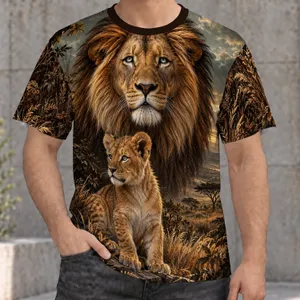 Majestic Lion and Cub Savannah Portrait for Wildlife Lovers and Nature Enthusiasts All-over Print Unisex T-shirt