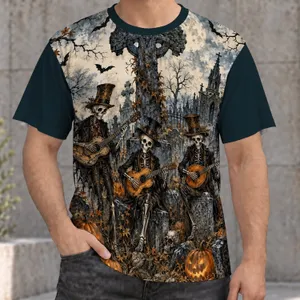 Halloween Skeleton Musicians in a Moonlit Graveyard for Spooky Seasonal Music Lovers All-over Print Unisex T-shirt