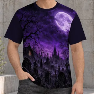 Moonlit Graveyard And Purple Full Moon For Halloween Nighttime Celebrations All-over Print Unisex T-shirt