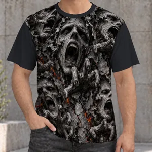Screaming Faces and Cracked Stone Halloween Horror for Spooky Party Nights All-over Print Unisex T-shirt